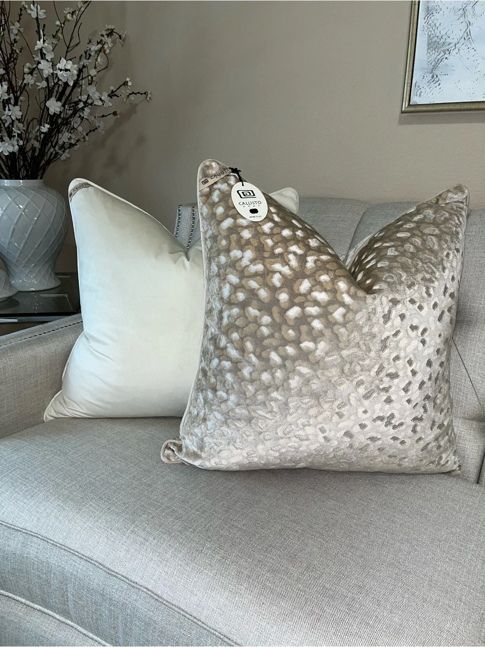 1-NWT CALLISTO HOME GOLD GRAY LEOPARD DESIGN LUXURY DECORATIVE PILLOW(T02753F11)